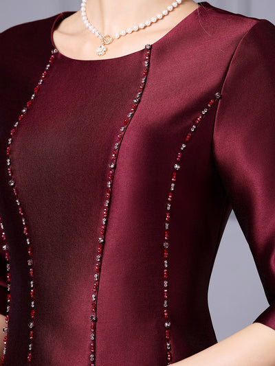 Fuchsia Satin Beading Mother Of The Bride Dress