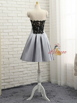 Gray Satin Lace Strapless Homecoming Dress
