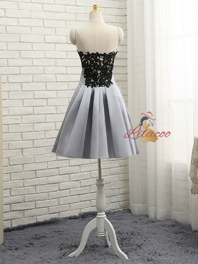Gray Satin Lace Strapless Homecoming Dress