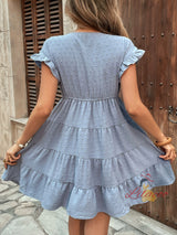 Jacquard V-neck Casual Solid Color Dress