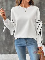 Contrast Bow Round Neck Long Sleeve Top