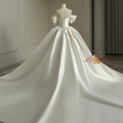 White Satin Crystal Wedding Dress