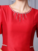 Red Short Sleeve Satin Mother Of The Bride Dress