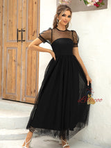 Black Tulle Puff Sleeve Party Dress