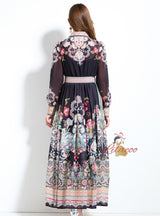 Retro Printed Long Sleeve Dress