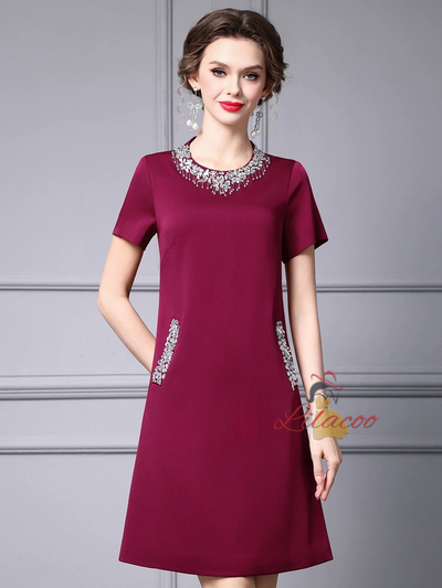Burgundy Short Sleeve Mother Of The Bride Dress