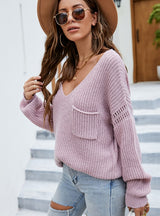 Long Sleeve Loose V-neck Pullover Sweater