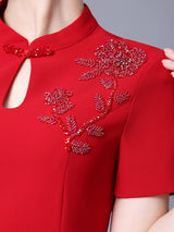Red Short Sleeve Beading Mother Of The Bride Dress