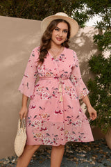 V-neck Short Sleeve Printed Bohemian Dress