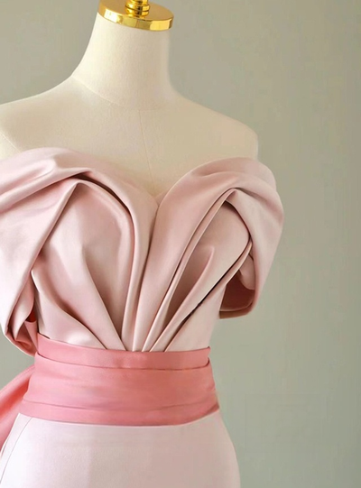 Pink Mermaid Off the Shoulder Bow Prom Dress