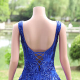Royal Blue Mermaid Sequins V-neck Sleeveless Prom Dress