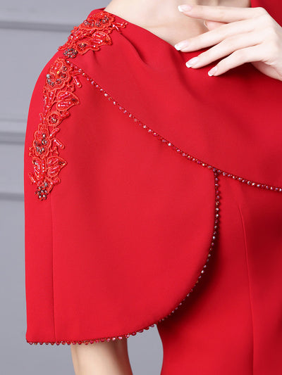 Red Scoop Neck Beading Mother Of The Bride Dress