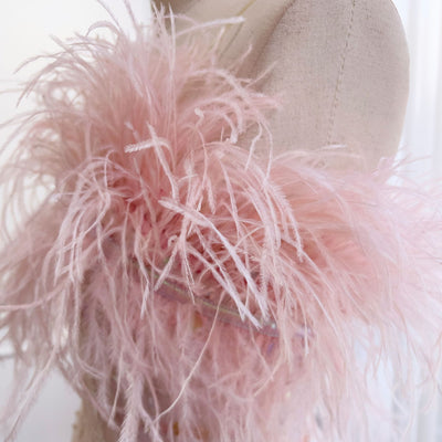 Pink Sequins Strapless Feather Prom Dress