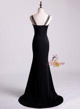 Black Mermaid Spaghetti Straps Beading Prom Dress