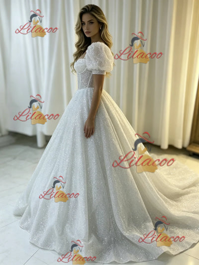 White Sequins Straps Wedding Dress