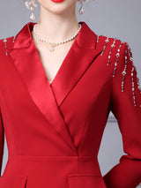 Red V-neck Beading Mother Of The Bride Dress