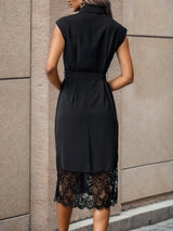 Lace Stitching Stand-up Collar Button Lace Dress