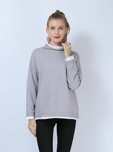 Pile Neck Elastic Knitted Loose Pullover Shirt