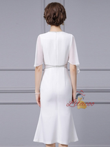 White Scoop Neck Chain Mother Of The Bride Dress