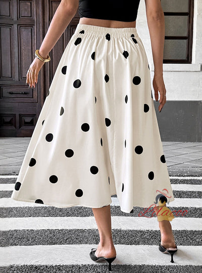 Mid-long Wave Point Skirt Elastic Retro Skirt