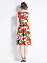 Slim Waist Sleeveless Printed Dress