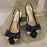 Square Head and Thick Bow High Heels Shoes