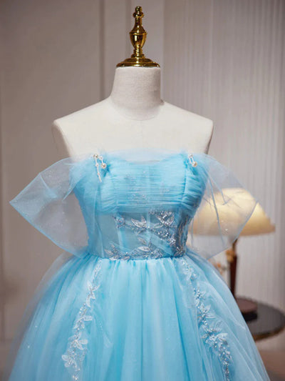 Blue Tulle Pleats Homecoming Dress