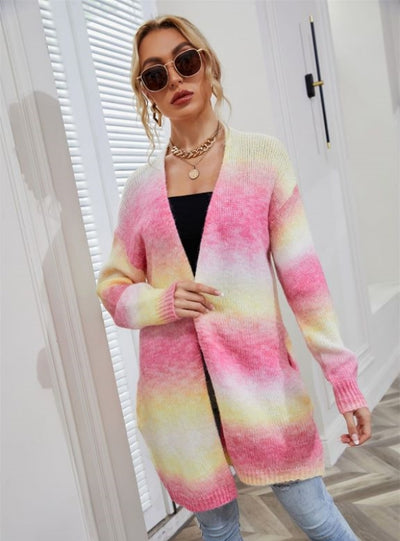 Rainbow Tie-dyed Long Sweater Coat