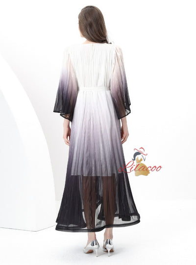 Loose V-neck Flared Sleeve Gradient Dress