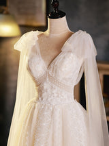 White Tulle Lace V-neck Homecoming Dress