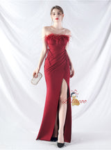 Mermaid Spaghetti Straps Pleats Split Prom Dress