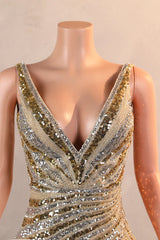Gold Mermaid Sequins V-neck Split Prom Dress