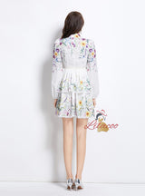 Long-sleeved Floral Lantern Sleeve Cake Dress