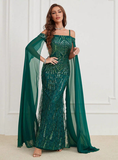 Green Mermaid Sequins Straps Prom Dress