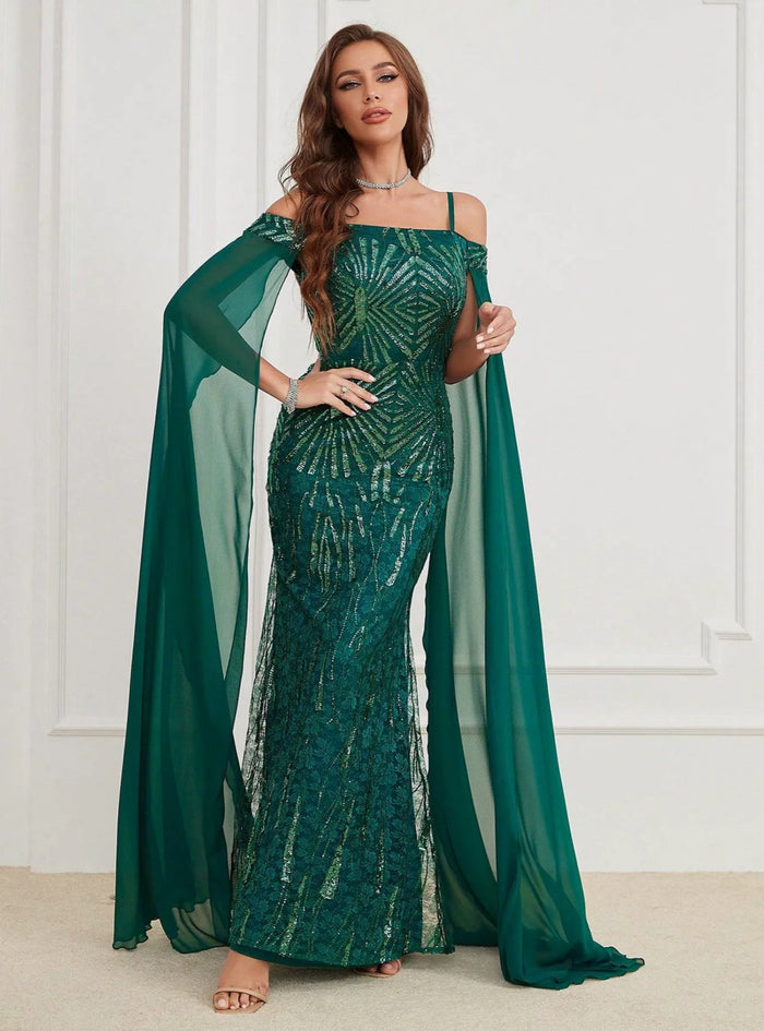 Green Mermaid Sequins Straps Prom Dress