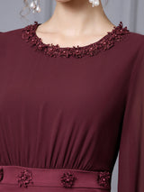 Burgundy Long Sleeve Lace Mother Of The Bride Dress
