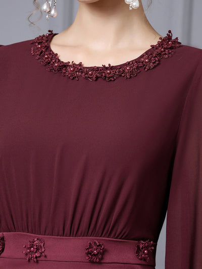 Burgundy Long Sleeve Lace Mother Of The Bride Dress