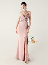 Mermaid Spaghetti Straps Sequins Split Prom Dress