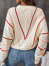 V-neck Striped Pattern Sweater