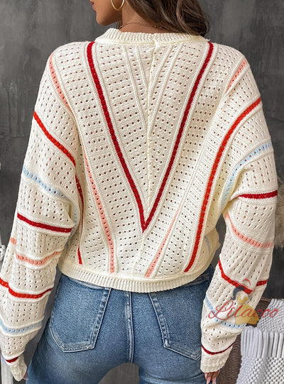 V-neck Striped Pattern Sweater