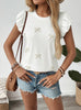Casual Round Neck Beaded Bubble Sleeve T-shirt