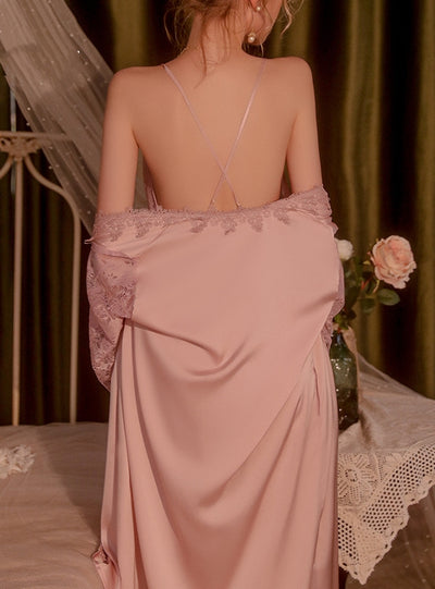 Sexy Lace Perspective Slit Suspender Nightdress