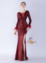 Long Sleeve Mermaid Sequins Prom Dress