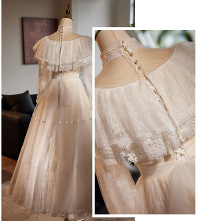 Ivory White Lace High Neck Wedding Dress