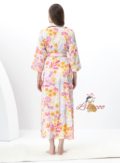 Retro Printed Nightgown Long Sleeve Dress