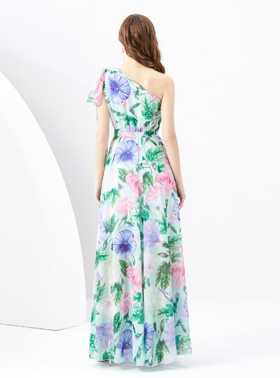 Bow Slim Long Floral Holiday Dress