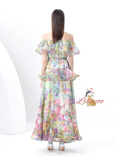 Printed Ruffled Chiffon Dress
