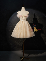 Champagne Tulle Sequins Strapless Homecoming Dress