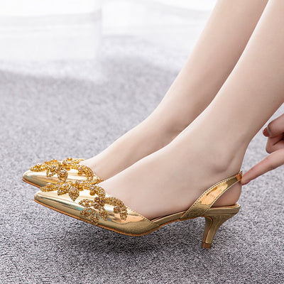 5 cm Thin-heeled Beading Pointed Sandals