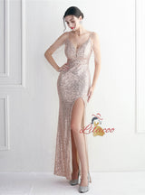Mermaid Sequins Spghetti Straps Beading Prom Dress